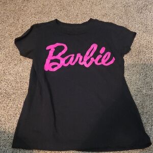 Barbie Kids Tee in Black with Pink Script Size large Girls